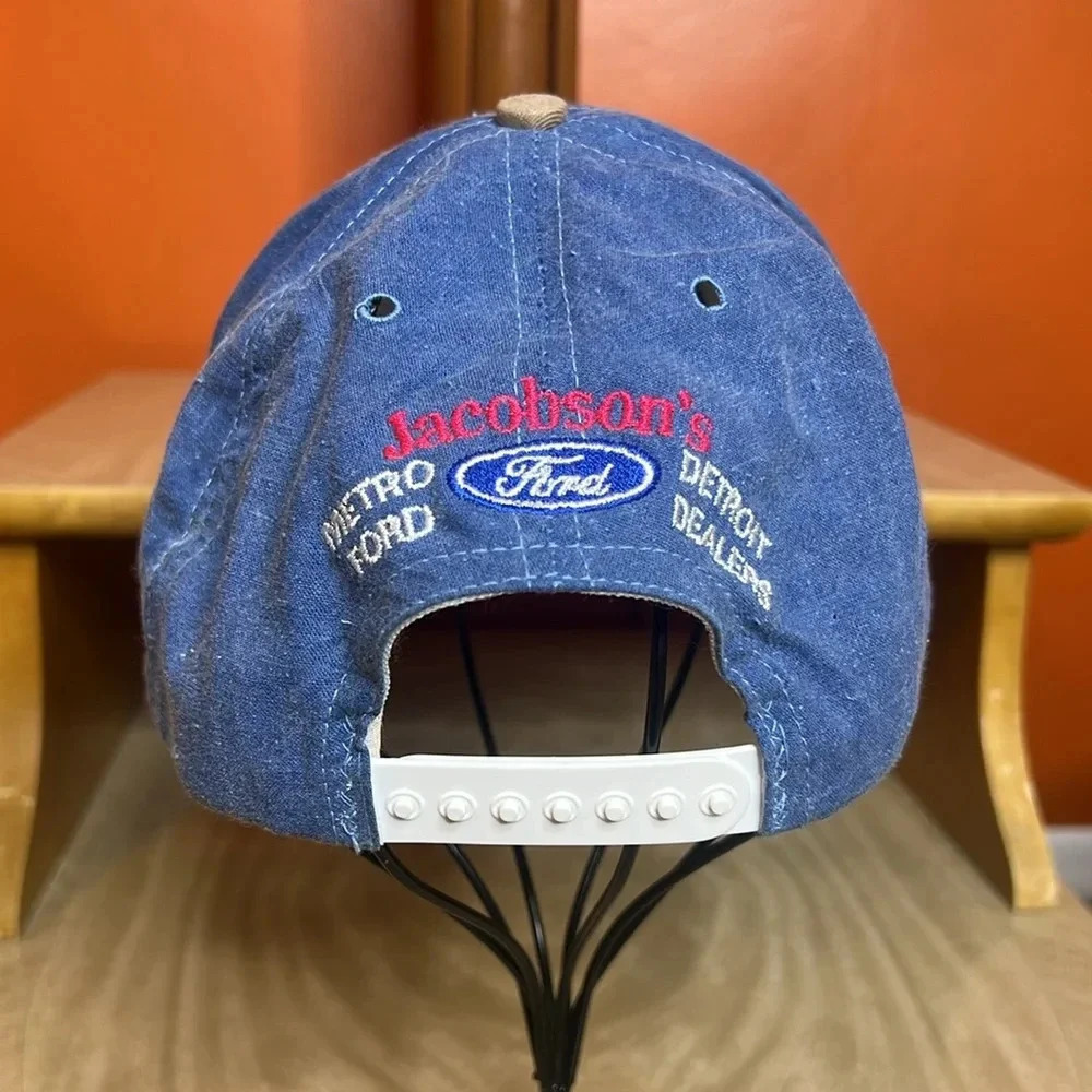 Vintage 90s Detroit Marathon Ford Snapback Hat Blue Denim Embroidered Cap USA - Picture 7 of 11